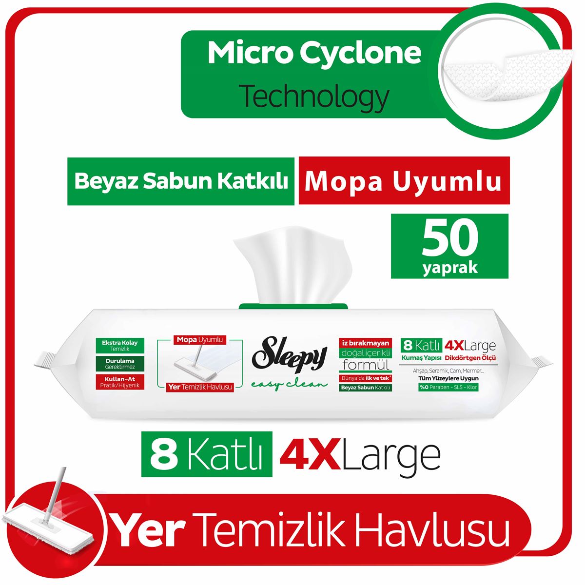 Mopa uyumlu Sleepy Easy Clean Beyaz Sabun Katkılı Yesil