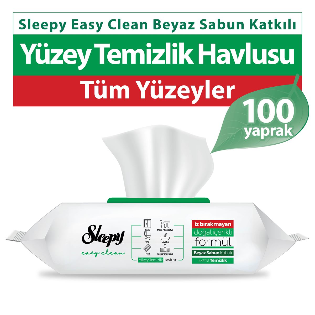 Sleepy Yesil Easy Clean Beyaz Sabun Katkılı Yüzey Temizlik Havlusu 100 Yaprak
€